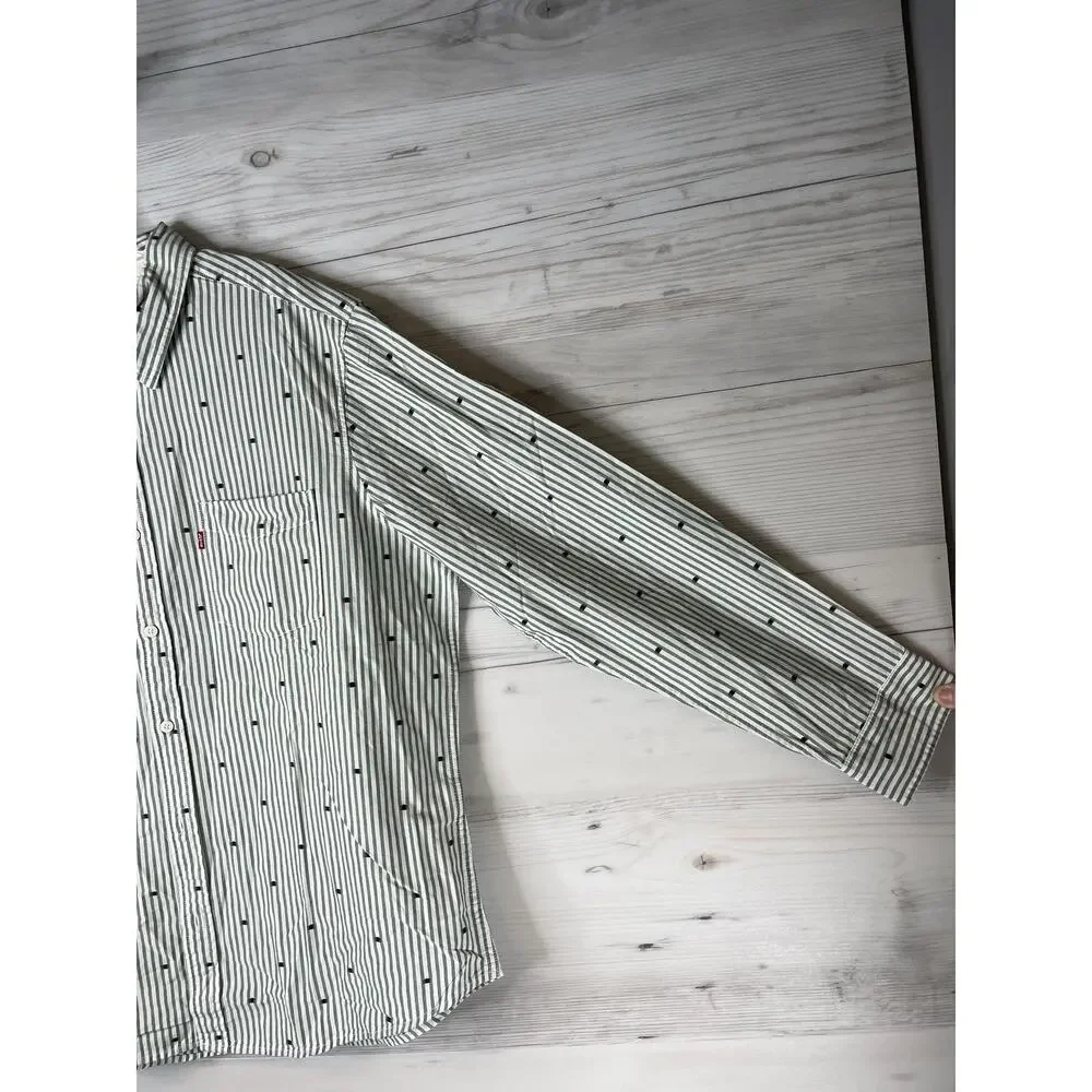 Levi's Shirt Mens XL Green Stripe The One‎ Pocket Standard Button Up Long Sleeve